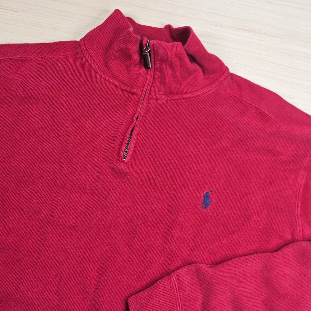 Polo Ralph Lauren Quarter Zip Pullover Mens XL Red Long Sleeve Cotton Sweater